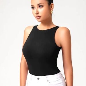 REORIA Ultimate Obsession Halter Neck Sleeveless Black Bodysuit Women's Large